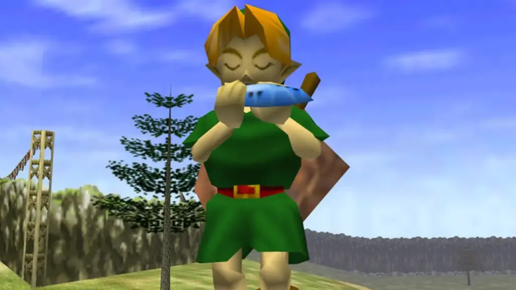 Link tocando la ocarina en The Legend of Zelda: Ocarina of Time